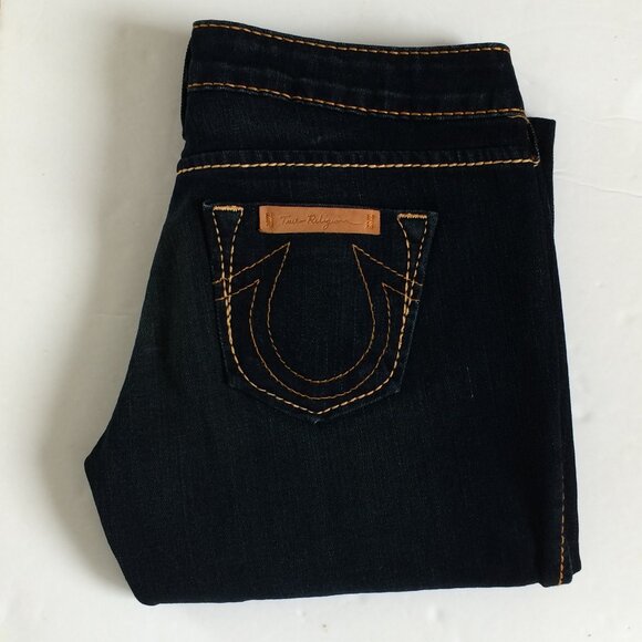 True Religion Stealth Stella Jeans Sz 26 Twisted Seams Slim Leg Dark Low Rise - Picture 1 of 12